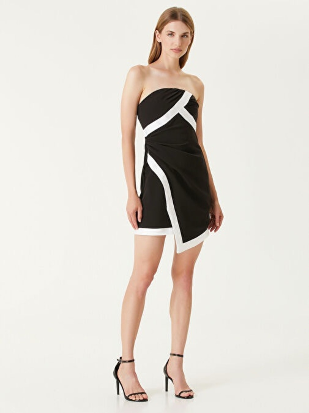 Halston Heritage Lanie Black Strapless Mini Cocktail Dress with White Trim